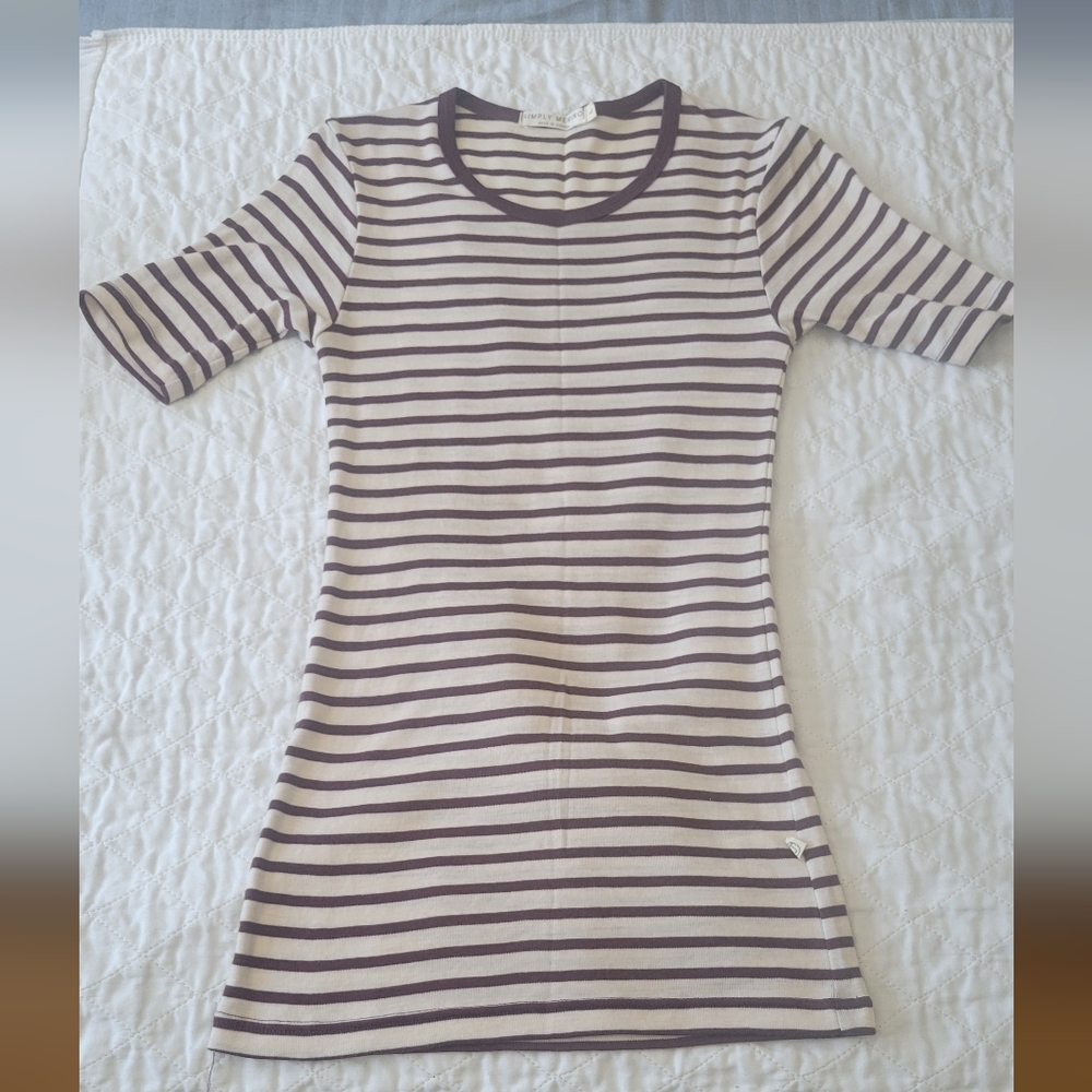 White and Brown Ribbed Fitted Short Sleeve T-Shirt